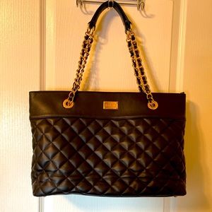 St. John Quilted Handbag Black with gold trim